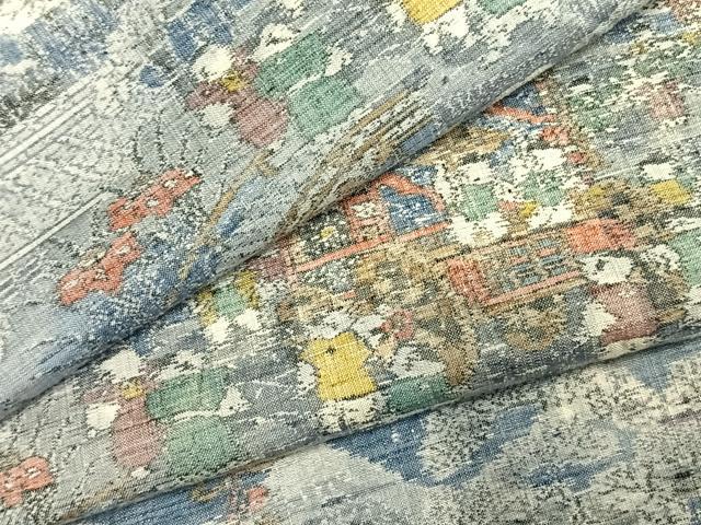 平和屋着物●小千谷紬 人物風景文 反端付き 正絹 逸品 AABK7685fy