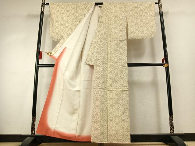 平和屋着物●上質な紬 麻の葉文様 正絹 逸品 AABK7689fy