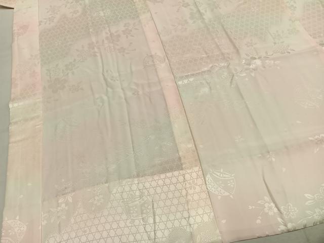 平和屋着物●振袖用長襦袢 無双仕立て 舞桜地紋 暈し染め 鈴乃屋扱い 半衿刺繍 正絹 逸品 AABK7693fy