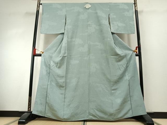 平和屋着物●上質な色無地 草花地紋 青磁鼠色 正絹 逸品 AABK7694fy