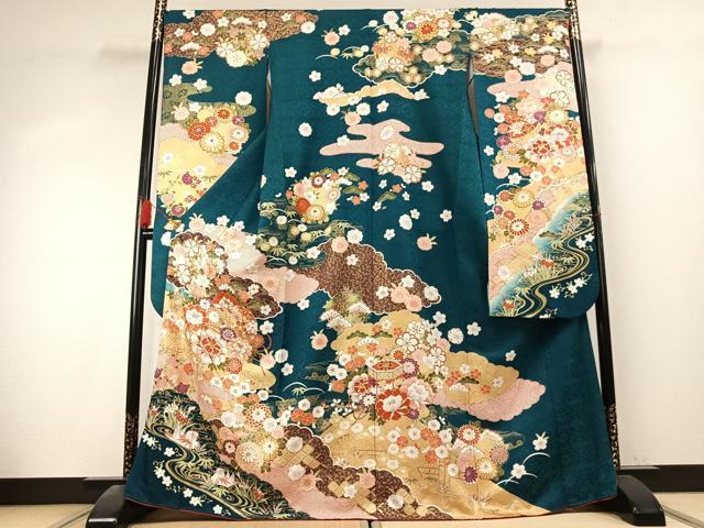 平和屋着物●豪華振袖 花鳥文 暈し染め 金糸 金彩 正絹 逸品 AABK7697fy