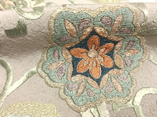 平和屋着物●訪問着 中国三大刺繍 汕頭刺繍 スワトウ刺繍 総刺繍 花唐草文 暈し染め 金糸 正絹 逸品 未使用 AABK7699fy