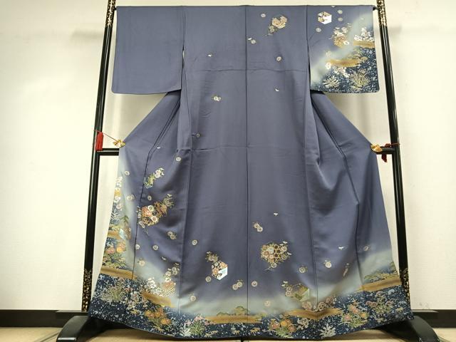 平和屋着物●訪問着 刺繍 亀甲花文 暈し染め 金糸 金銀彩 正絹 逸品 AABK7702fy