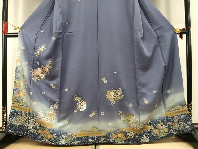 平和屋着物●訪問着 刺繍 亀甲花文 暈し染め 金糸 金銀彩 正絹 逸品 AABK7702fy