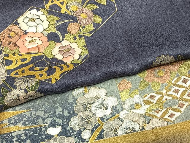 平和屋着物●訪問着 刺繍 亀甲花文 暈し染め 金糸 金銀彩 正絹 逸品 AABK7702fy