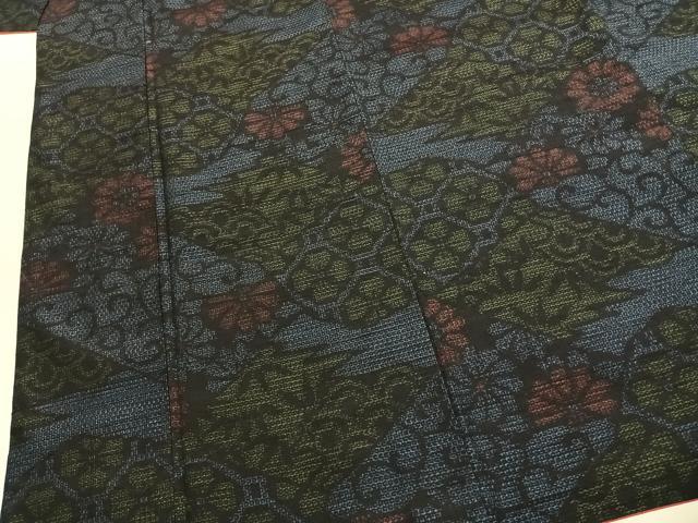 平和屋着物●結城紬 80亀甲 花唐草文 正絹 逸品 AABK7703fy