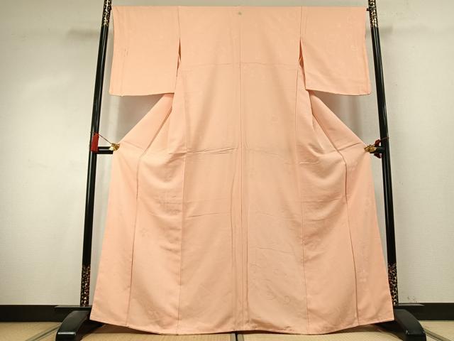 平和屋着物●上質な色無地 花唐草地紋 人色 正絹 逸品 未使用 AABK7712fy