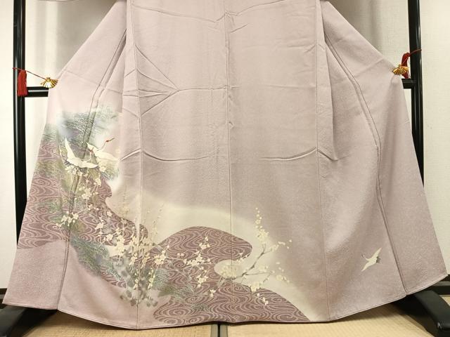 平和屋着物●訪問着 刺繍 飛鳥枝梅松文 暈し染め 金糸 銀彩 正絹 逸品 AABK7713fy