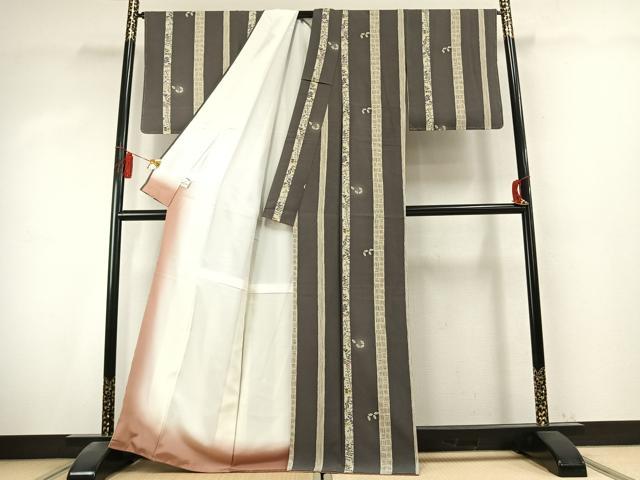 平和屋着物●上質な小紋 間道 舞葉文 蛍暈し 正絹 逸品 未使用 AABK7714fy