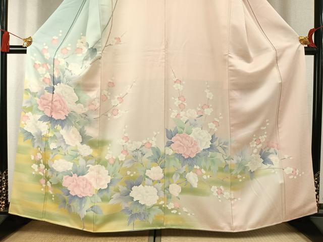 平和屋着物●訪問着 友禅 枝花文 暈し染め 正絹 逸品 AABK7716fy