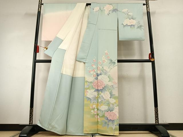 平和屋着物●訪問着 友禅 枝花文 暈し染め 正絹 逸品 AABK7716fy