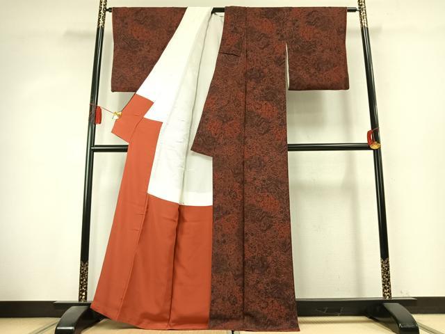 平和屋着物●上質な小紋 切嵌更紗花文 鬼しぼ縮緬 正絹 逸品 AABK7718fy