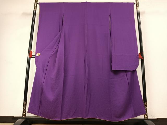 平和屋着物●豪華振袖 色無地 草花地紋 本紫色 正絹 逸品 AABK7723fy