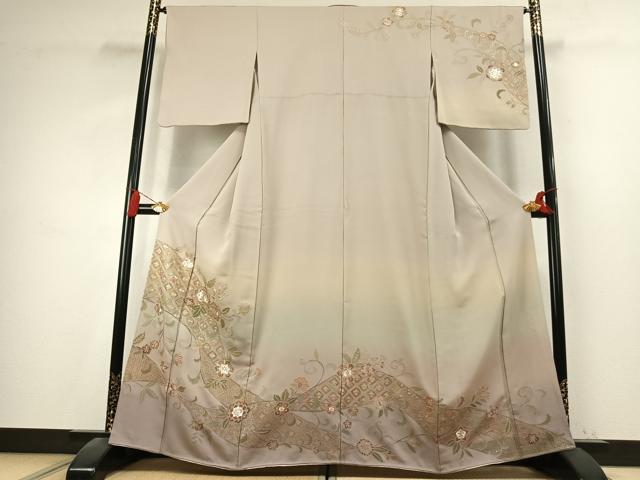 平和屋着物●訪問着 中国三大刺繍 汕頭刺繍 スワトウ刺繍 総刺繍 翠山刺繍 花唐草文 暈し染め 正絹 逸品 AABK7724fy
