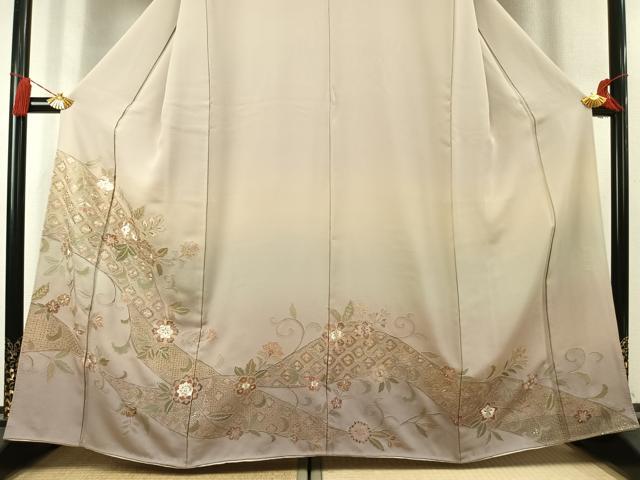 平和屋着物●訪問着 中国三大刺繍 汕頭刺繍 スワトウ刺繍 総刺繍 翠山刺繍 花唐草文 暈し染め 正絹 逸品 AABK7724fy