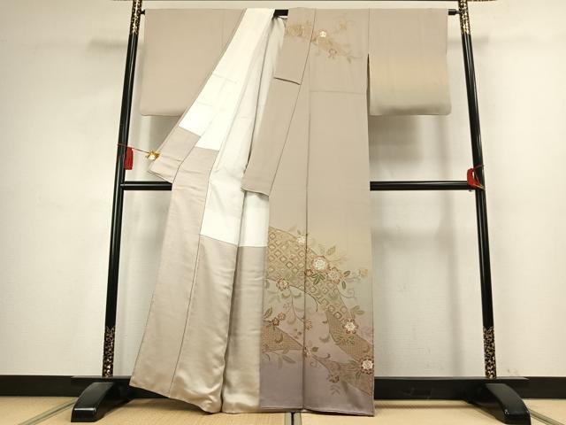 平和屋着物●訪問着 中国三大刺繍 汕頭刺繍 スワトウ刺繍 総刺繍 翠山刺繍 花唐草文 暈し染め 正絹 逸品 AABK7724fy