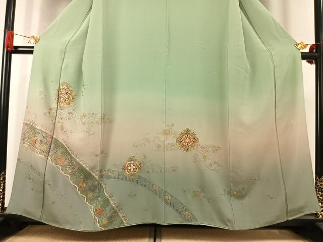 平和屋着物●訪問着 中国三大刺繍 汕頭刺繍 スワトウ刺繍 総刺繍 吉祥花文 暈し染め 金糸 正絹 逸品 AABK7727fy