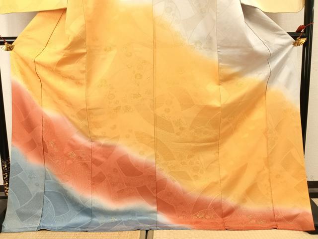 平和屋着物●訪問着 熨斗花文 暈し染め 金銀糸 金銀彩 三越扱い ロング丈 正絹 逸品 AABK7728fy