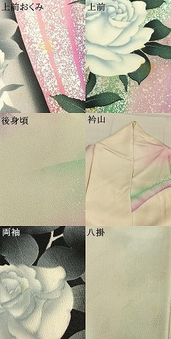 平和屋着物●写真家・秋山庄太郎 振袖 薔薇 暈し染め 銀彩 正絹 逸品 AABK7730fy