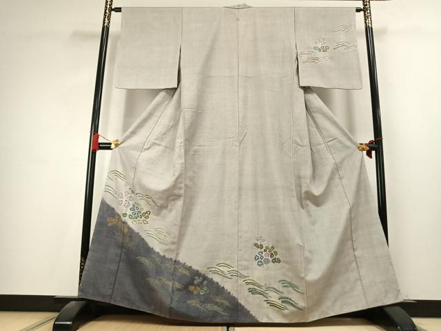 平和屋着物●訪問着 生紬 絞り 草花文 正絹 逸品 AABK7731fy