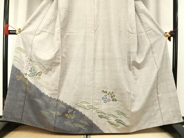 平和屋着物●訪問着 生紬 絞り 草花文 正絹 逸品 AABK7731fy