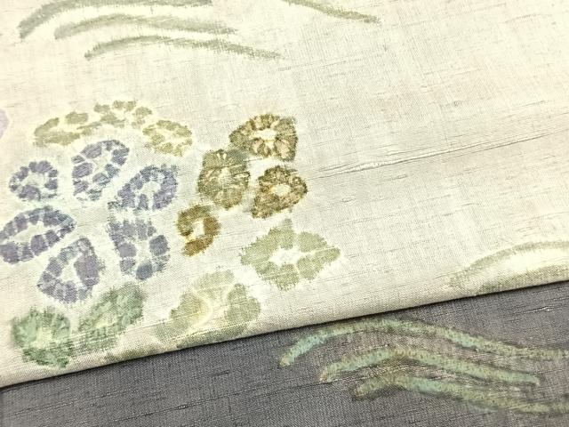 平和屋着物●訪問着 生紬 絞り 草花文 正絹 逸品 AABK7731fy