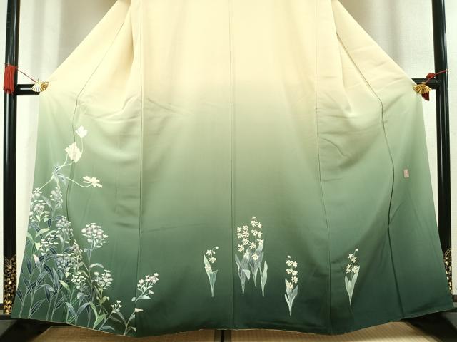平和屋着物●十日町友禅 女流作家 遠田藤舟 訪問着 草花文 暈し染め 正絹 逸品 AABK7732fy
