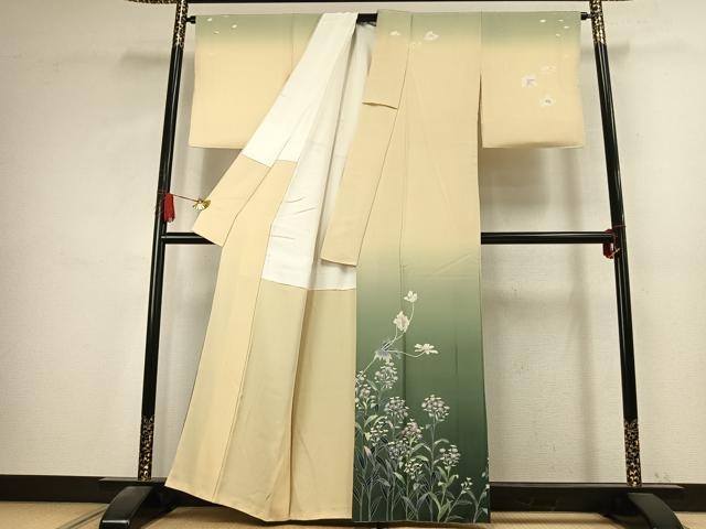 平和屋着物●十日町友禅 女流作家 遠田藤舟 訪問着 草花文 暈し染め 正絹 逸品 AABK7732fy