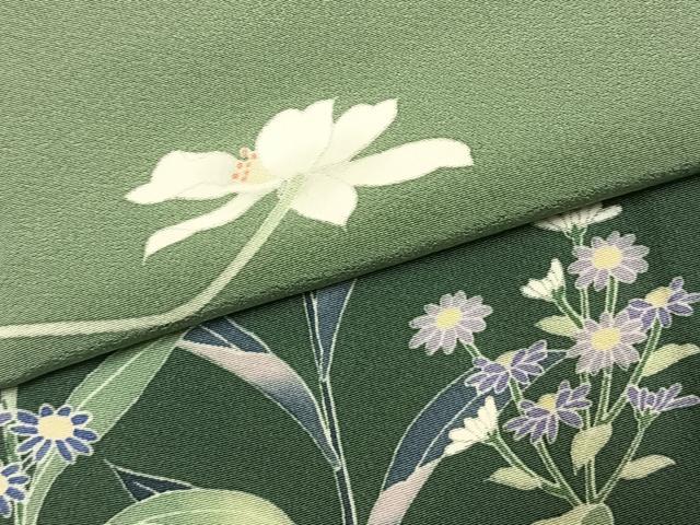 平和屋着物●十日町友禅 女流作家 遠田藤舟 訪問着 草花文 暈し染め 正絹 逸品 AABK7732fy