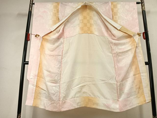 平和屋着物●振袖用長襦袢 無双仕立て 枝梅松地紋 暈し染め 正絹 逸品 AABK7734fy