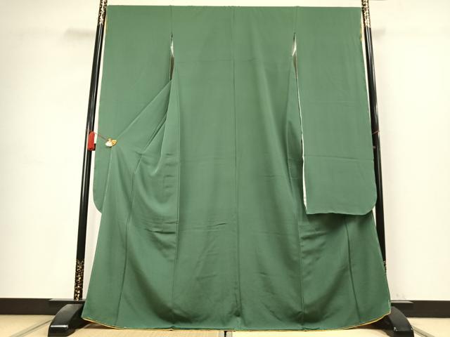 平和屋着物●豪華振袖 色無地 老竹色 正絹 逸品 未使用 AABK7735fy