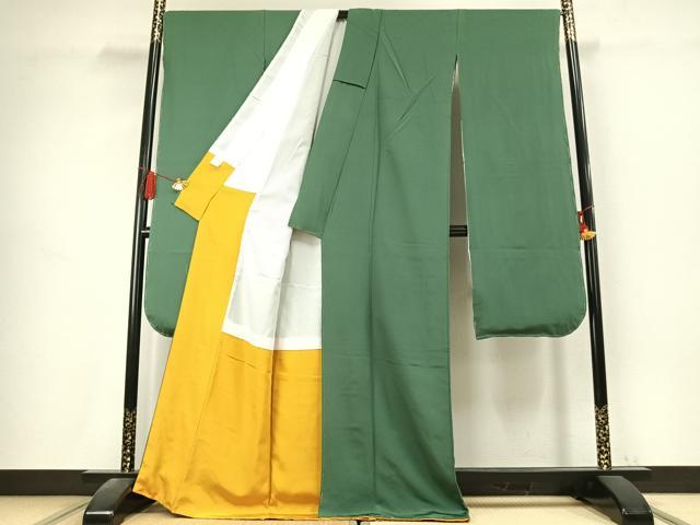 平和屋着物●豪華振袖 色無地 老竹色 正絹 逸品 未使用 AABK7735fy