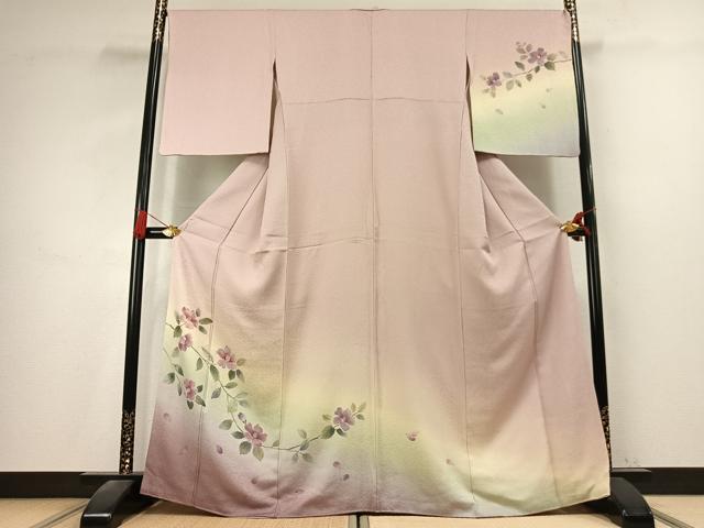 平和屋着物●訪問着 手描き 枝花文 暈し染め 正絹 逸品 AABK7736fy