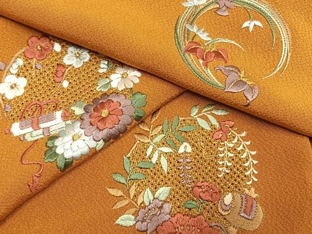 平和屋着物●豪華振袖 中国三大刺繍 汕頭刺繍 スワトウ刺繍 総刺繍 草花文 金糸 正絹 逸品 AABK7737fy