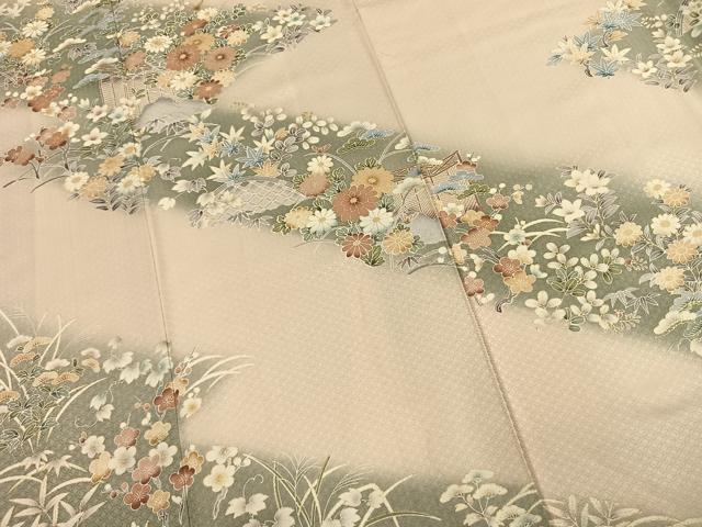 平和屋着物●訪問着 草花文 暈し染め 金彩 正絹 逸品 AABK7743fy