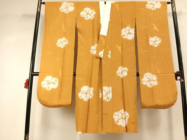 平和屋着物●振袖用長襦袢 無双仕立て 花鳥地紋 黄朽葉色 正絹 逸品 AABK7747fy
