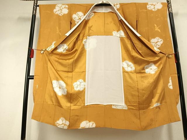 平和屋着物●振袖用長襦袢 無双仕立て 花鳥地紋 黄朽葉色 正絹 逸品 AABK7747fy