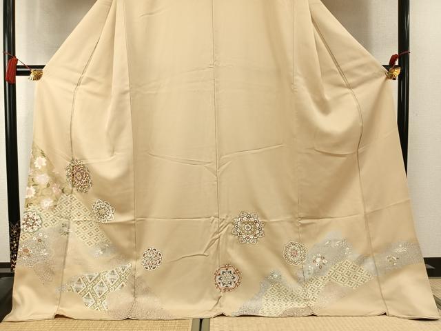 平和屋着物●訪問着 駒刺繍 吉祥花文 金彩 ロング丈 正絹 逸品 AABK7748fy