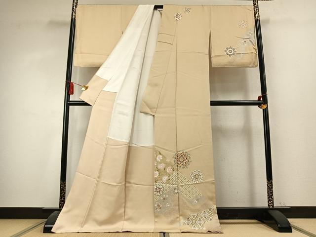 平和屋着物●訪問着 駒刺繍 吉祥花文 金彩 ロング丈 正絹 逸品 AABK7748fy