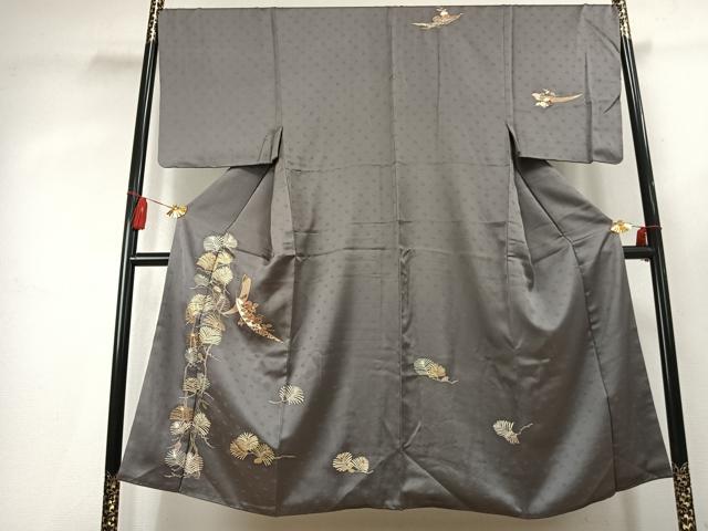 平和屋着物●男性 訪問着 駒刺繍 草花文 金彩 正絹 逸品 AABK7750fy