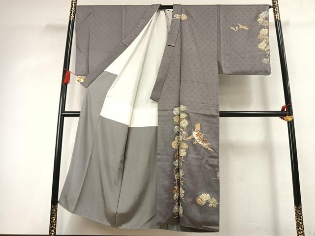 平和屋着物●男性 訪問着 駒刺繍 草花文 金彩 正絹 逸品 AABK7750fy