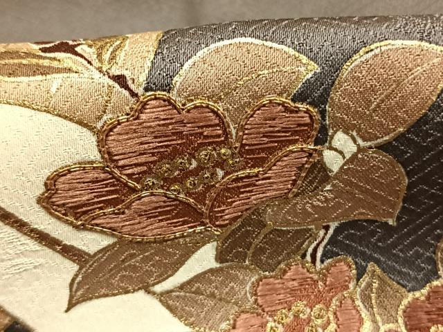 平和屋着物●男性 訪問着 駒刺繍 草花文 金彩 正絹 逸品 AABK7750fy