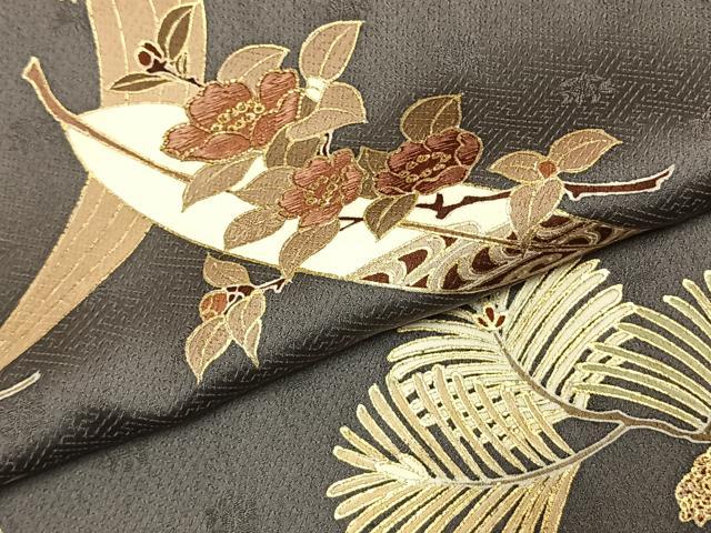 平和屋着物●男性 訪問着 駒刺繍 草花文 金彩 正絹 逸品 AABK7750fy