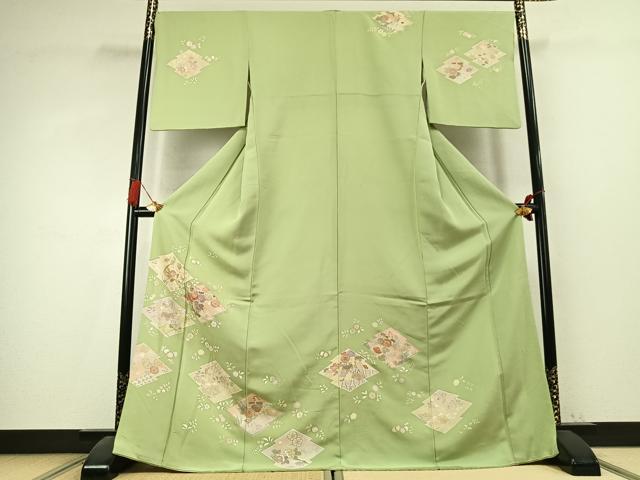 平和屋着物●創業460年・千總 訪問着 駒刺繍 草花文 金彩 東武百貨店扱い 正絹 逸品 AABK7756fy