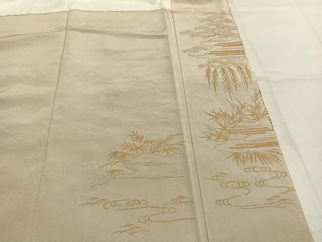 平和屋着物●豪華色留袖 総刺繍 駒刺繍 風景文 金糸 浜ちりめん 反端付き 正絹 逸品 未使用 AABK7757fy