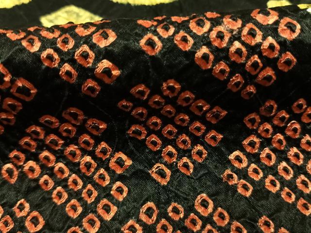 平和屋着物●上質な小紋 総絞り 舞花文 黒地 正絹 逸品 AABK7759fy