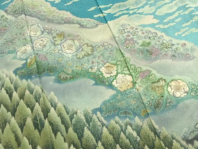 平和屋着物●吉乃一廉 幻の辻が花 訪問着 絞り 暈し染め 銀通し地 正絹 逸品 AABK7761fy