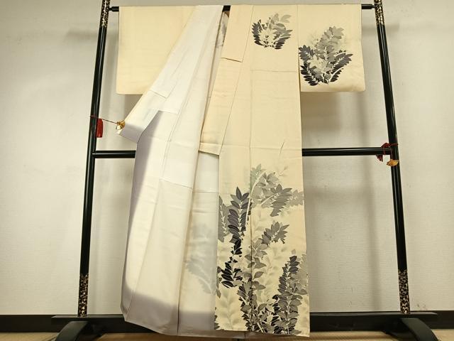 平和屋着物●訪問着 刺繍 草葉文 暈し染め 正絹 逸品 AABK7764fy
