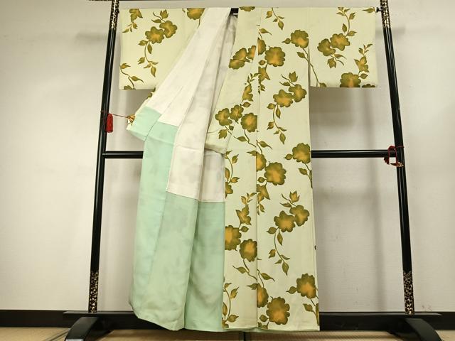 平和屋着物●上質な小紋 地紋起こし 枝花文 正絹 逸品 AABK7765fy