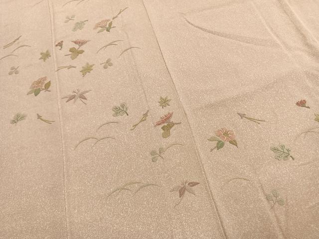 平和屋着物●訪問着 中国三大刺繍 相良刺繍 総刺繍 草花文 金糸 正絹 逸品 AABK7766fy